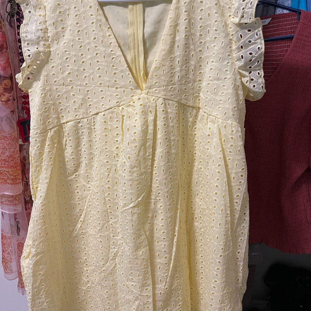 Yellow eyelet mini dress